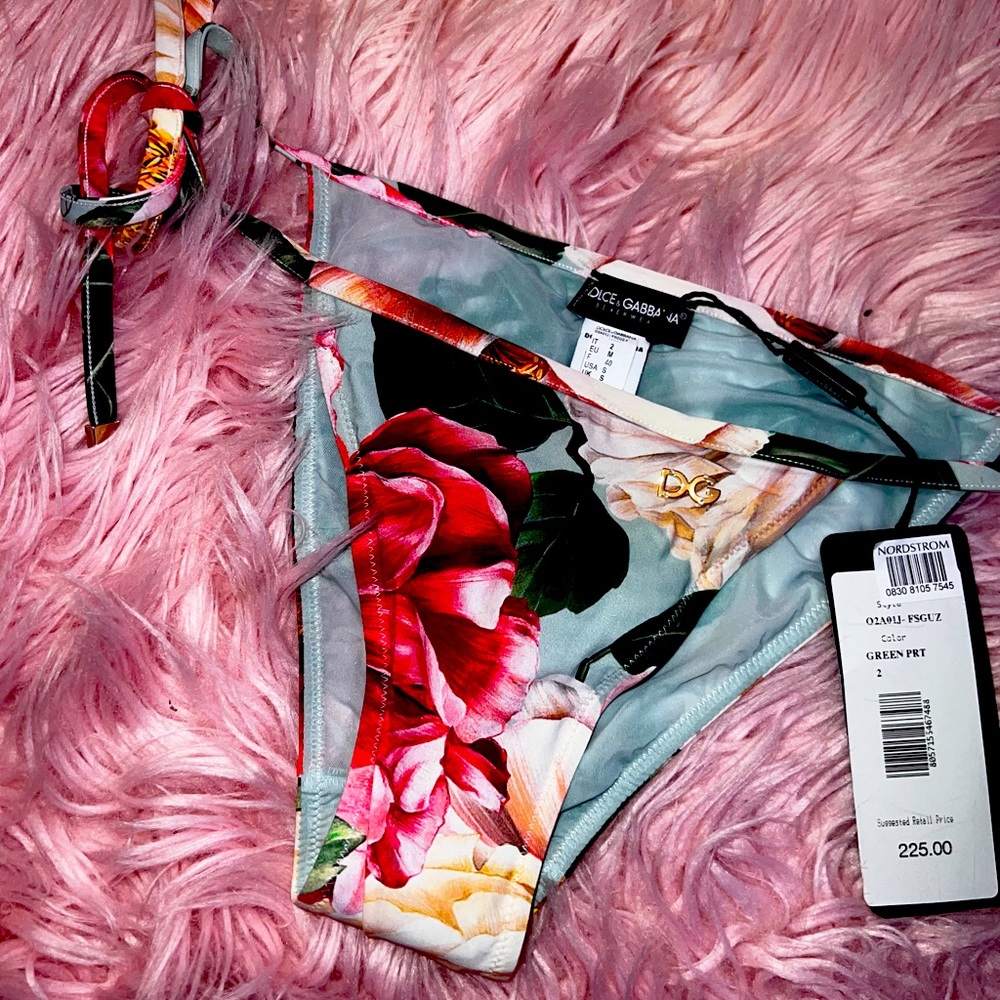 Dolce&Gabbana Floral Print Side Tie Bikini Bottom - Brand New